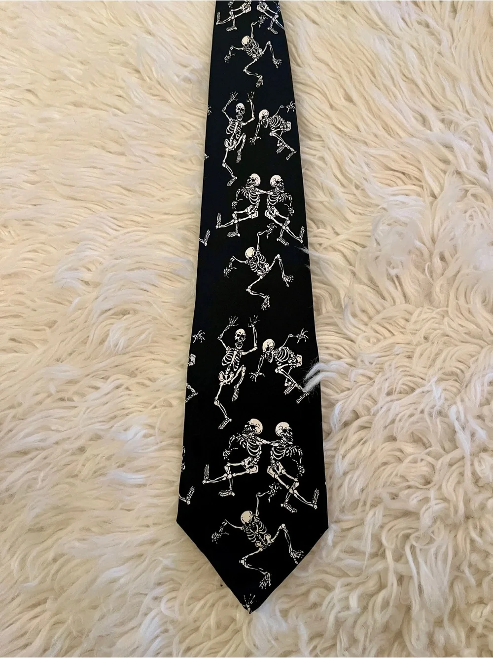 Addiction Silk Black Tie with White Dancing Skeletons - Vintage